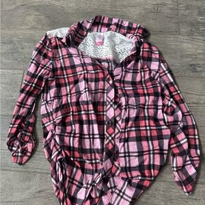 No Boundaries Pink and Black Plaid Shirt with Lace